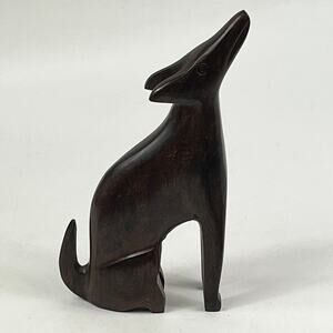 Vintage Mexican Ironwood Howling Coyote Sculpture Hand Carved Folk Art 7.5in